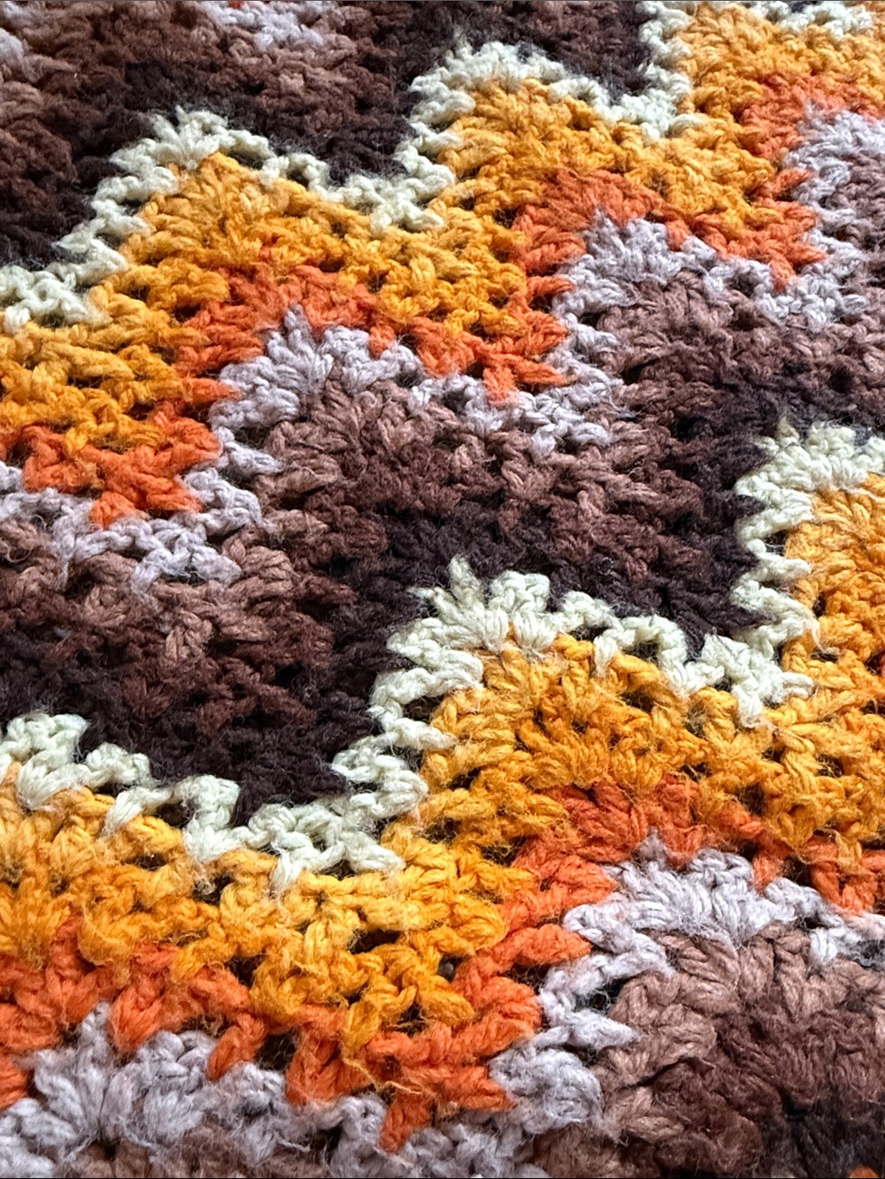Hand Crafted Zigzag Chevron Throw in Yellow, Orange, Brown, Cream - Picture 6 of 7